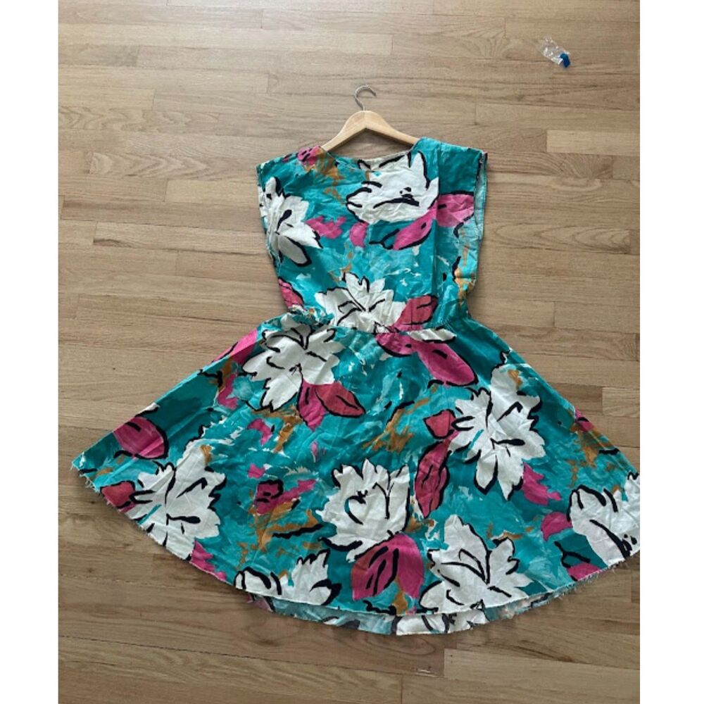 Vintage 80s JM II Teal Floral Rockabilly near full circle twirl Dress size 10